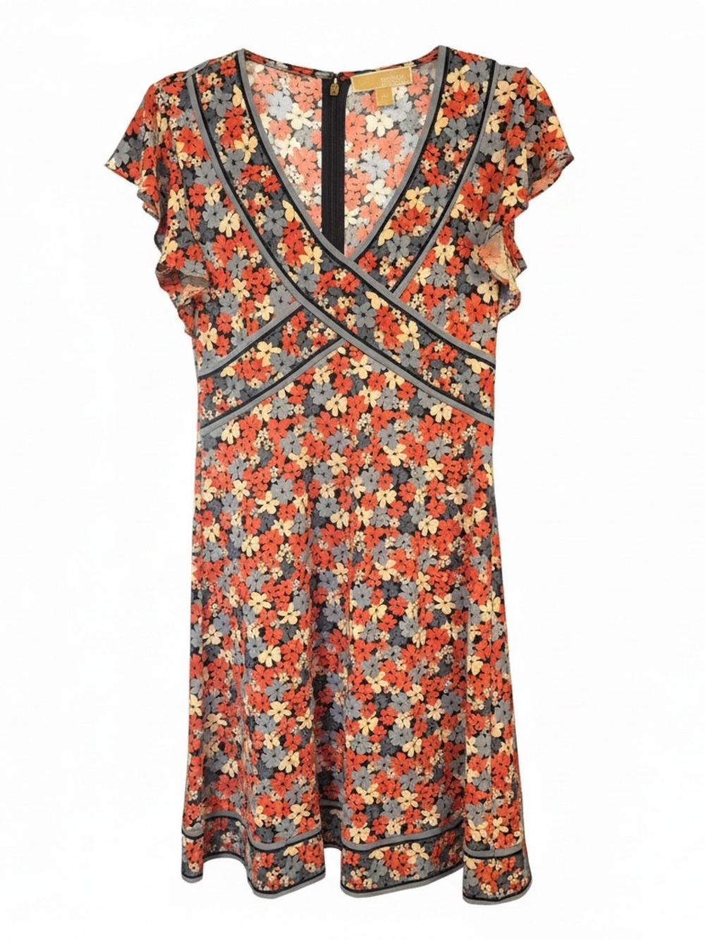 Floral Wrap-Style Summer Dress in Orange and Cream